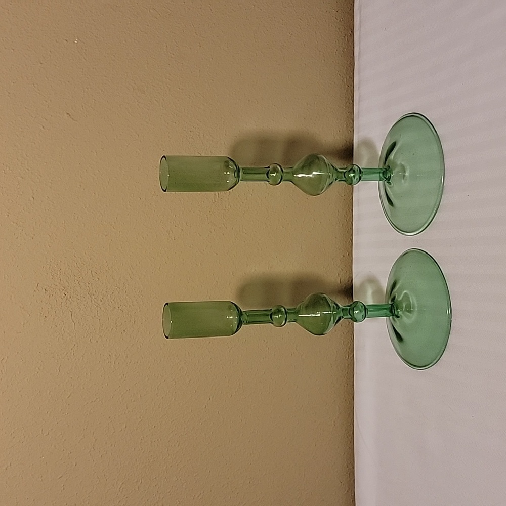 Poketo Green Glass Set Of Two Candlestick Holders
